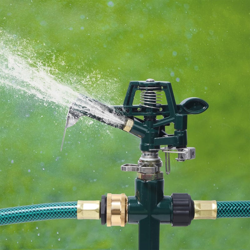 Biswing 2 Pack Impact Sprinkler Head on Metal Step Spike, Heavy Duty Zinc Alloy Lawn Sprinkler, Adjustable Coverage Nozzle on Sturdy Spike Base, 360 Degree Large Area Irrigation, Green - Image 2